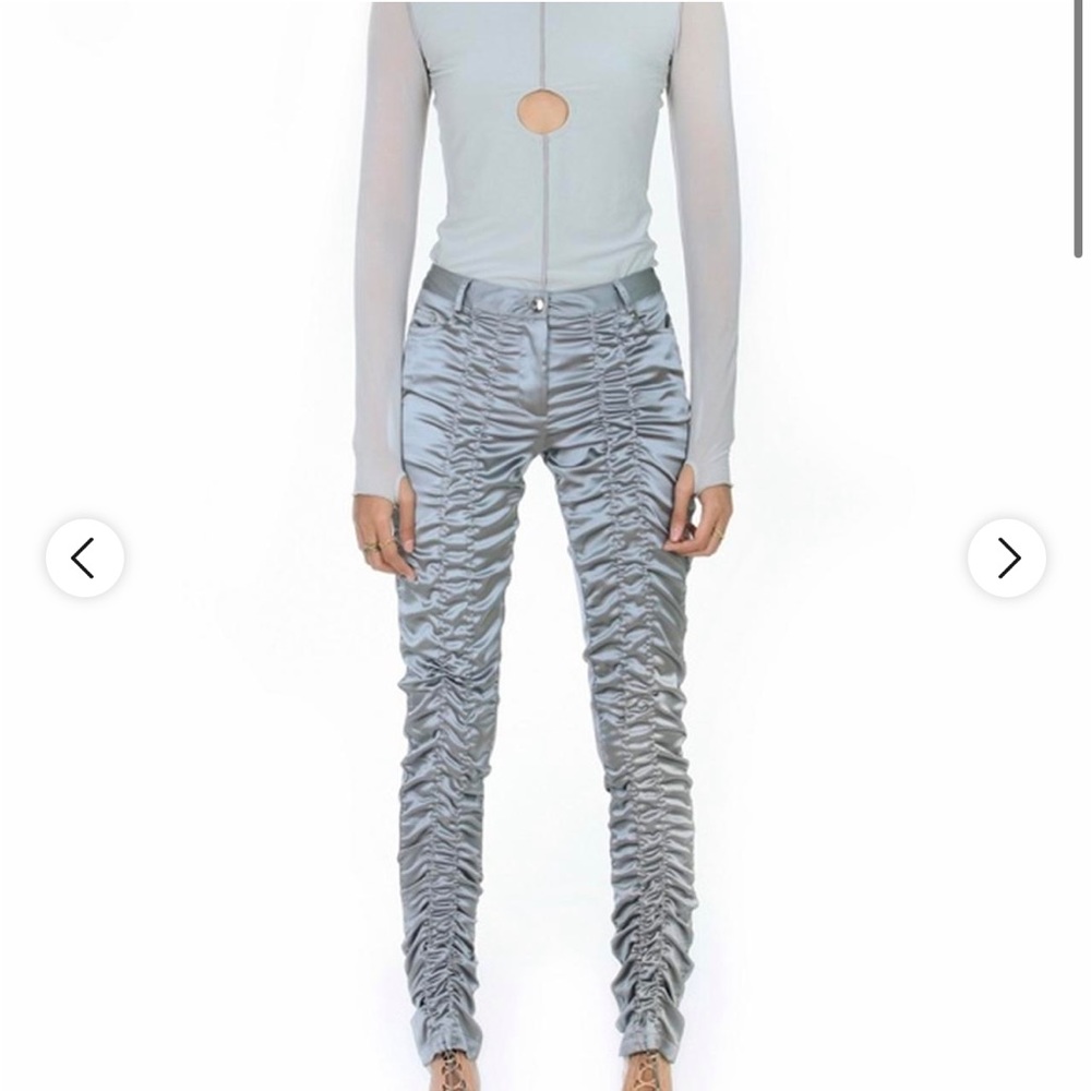 Ruve blue silk pants.